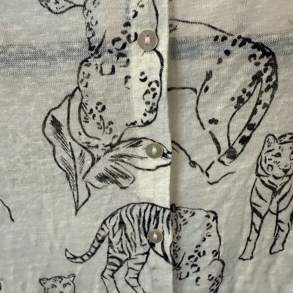 Cynthia Rowley White and Black Cheetahs & Tigers 100% Linen Top New - Picture 6 of 9
